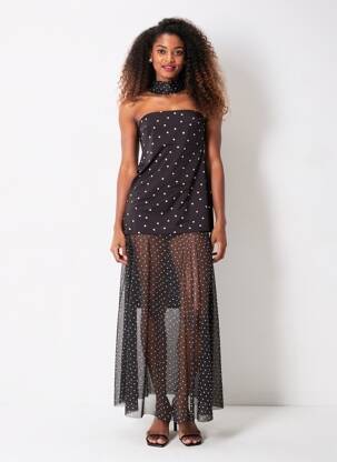 Robe longue sans manche sans manche noir LUMINA femme