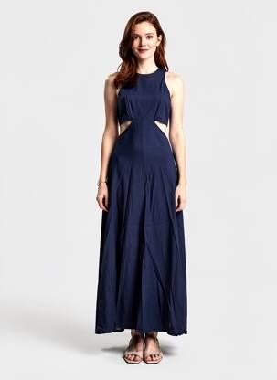 Robe longue sans manche sans manche bleu LUMINA femme
