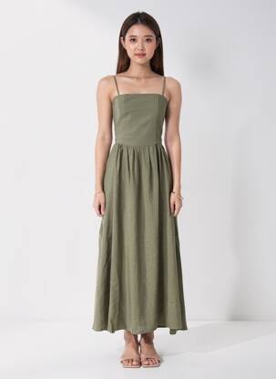 Robe longue sans manche sans manche vert LUMINA femme