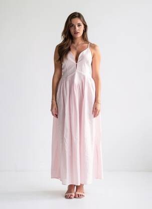 Robe longue imprimé fantaisie fines bretelles rose LUMINA femme