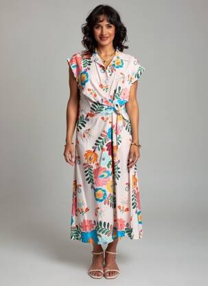 Robe longue imprimé fantaisie manches courtes blanc CIVICO 1 femme