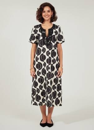 Robe longue imprimé fantaisie manches courtes noir DIANA GALLESI femme