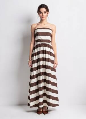 Robe longue sans manche sans manche marron LUMINA femme
