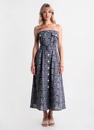 Robe mi-longue sans manche sans manche bleu LUMINA femme