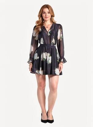 Robe courte fermeture zippée au dos manches longues noir DE ROYAL femme