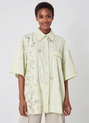 Chemisier coupe droite manches courtes vert DE ROYAL femme