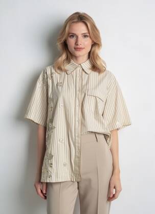 Chemisier coupe droite manches courtes beige DE ROYAL femme