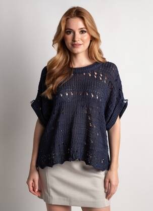 Pull col rond manches courtes bleu CIVICO 1 femme