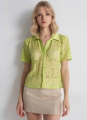 Chemisier coupe cintrée manches courtes vert LUMINA femme