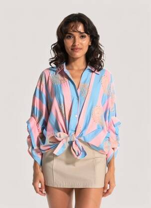 Chemisier coupe droite manches 3/4 bleu ALTAMIRA femme