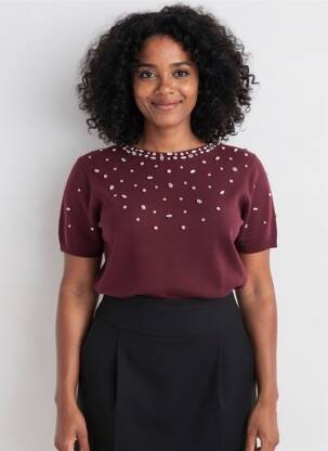 Pull coupe cintrée manches courtes violet ANGELA DAVIS femme