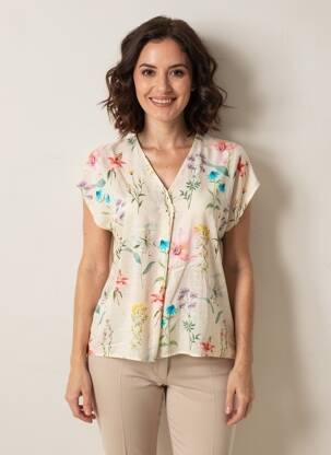 Top imprimé fantaisie manches courtes beige VOLPATO femme