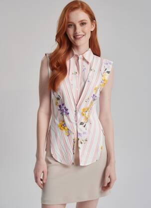 Chemisier coupe cintrée manches courtes blanc LUMINA femme