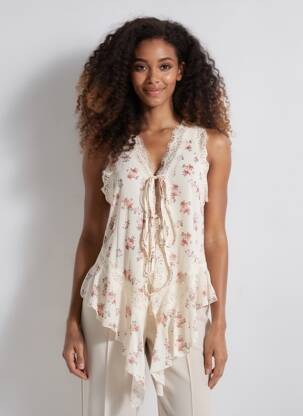 Top coupe cintrée sans manche beige LUMINA femme