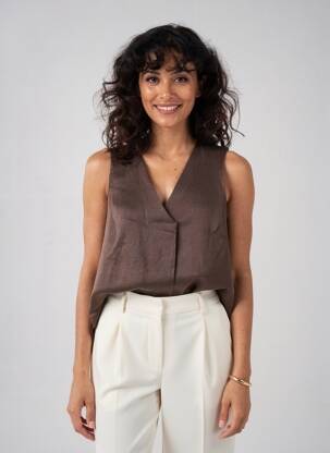 Blouse tissage popeline sans manche marron DIANA GALLESI femme