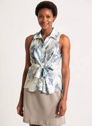 Chemisier imprimé fantaisie sans manche bleu ALTAMIRA femme