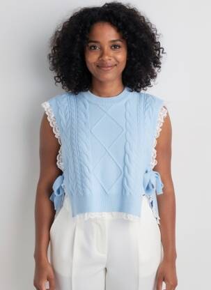 Pull coupe droite manches courtes bleu CIVICO 1 femme