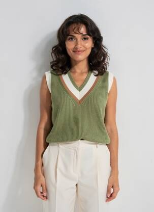 Pull coupe droite sans manche vert CIVICO 1 femme