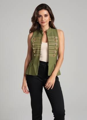 Veste casual col rond vert LUMINA femme