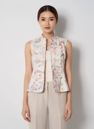 Veste casual col rond blanc LUMINA femme