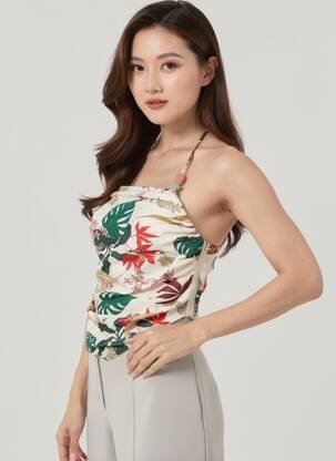 Top imprimé fantaisie sans manche blanc LUMINA femme