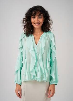 Chemisier tissage crêpe manches longues vert ALTAMIRA femme