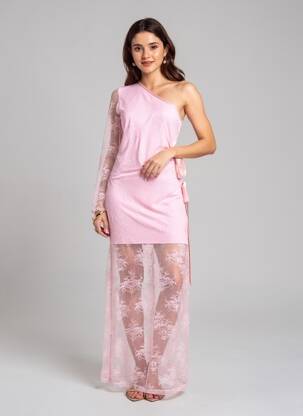 Robe longue manches longues manches longues rose LUMINA femme