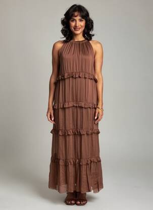 Robe longue sans manche sans manche marron KING KONG femme