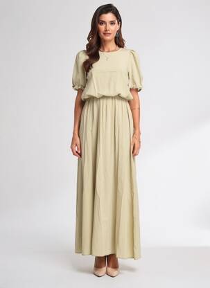 Robe longue manches courtes manches courtes vert ALTAMIRA femme