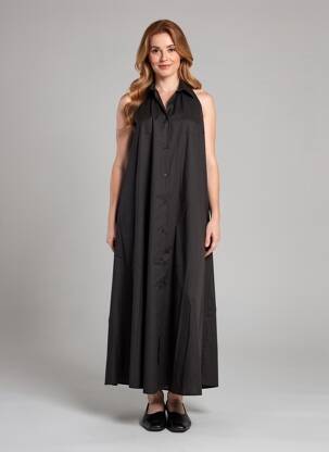 Robe longue manches dos nu sans manche noir ANGELA DAVIS femme