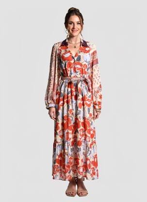 Robe longue manches longues manches longues rouge ALTAMIRA femme