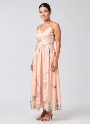 Robe longue imprimé fleurs fines bretelles orange CIVICO 1 femme