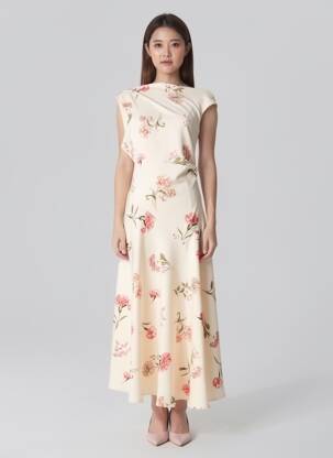 Robe longue manches courtes manches courtes beige LUMINA femme