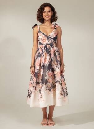 Robe longue imprimé fleurs fines bretelles rose DE ROYAL femme
