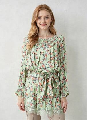 Tunique manches longues col rond vert LUMINA femme