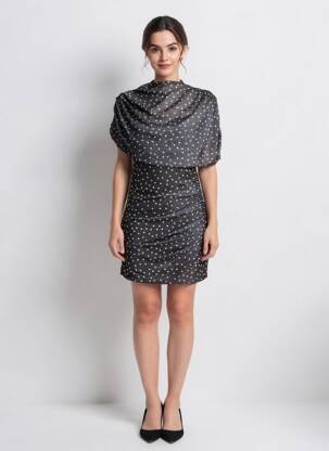 Robe courte manches courtes manches courtes noir LUMINA femme