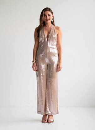 Combi-pantalon fermeture zippée au dos fines bretelles rose LUMINA femme