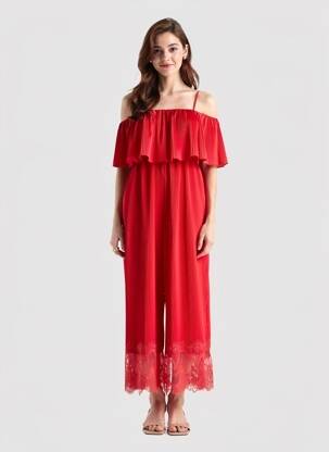 Combi-pantalon coupe fluide fines bretelles rouge LUMINA femme