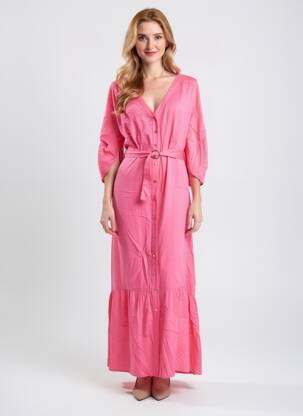 Robe longue coupe cintrée manches 3/4 rose EVA KAYAN femme