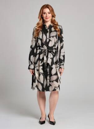 Robe mi-longue imprimé fantaisie manches longues noir CREAM femme