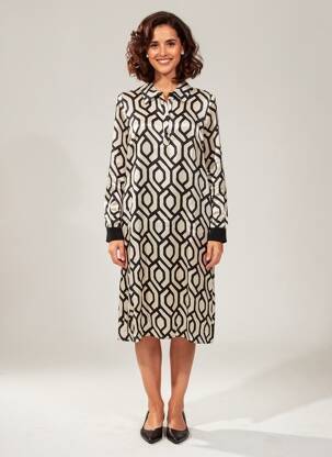 Robe mi-longue imprimé fantaisie manches longues noir TUZZI femme