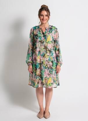 Robe mi-longue imprimé fantaisie manches longues vert CREAM femme