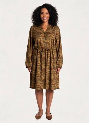 Robe mi-longue imprimé fantaisie manches longues vert CREAM femme