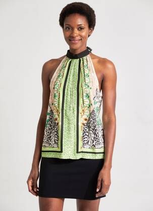 Top imprimé fantaisie sans manche vert CREAM femme