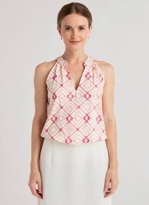 Top imprimé fantaisie sans manche rose LA FEE MARABOUTEE femme