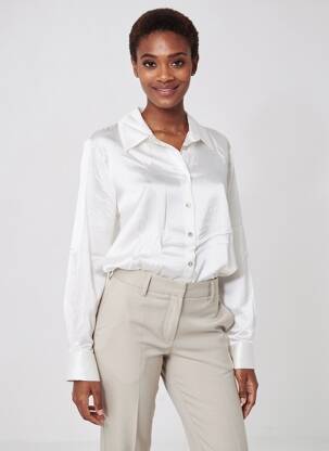 Chemisier coupe droite manches longues blanc LAUREN VIDAL femme