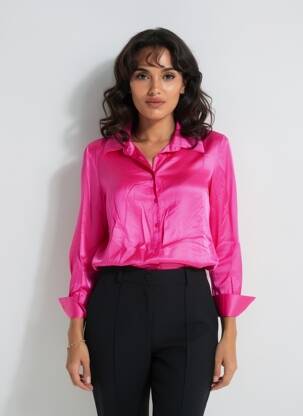 Chemisier coupe droite manches longues rose LAUREN VIDAL femme