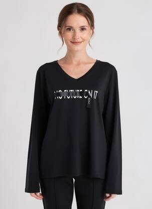 T-shirt sérigraphie floquée manches courtes noir EVA KAYAN femme