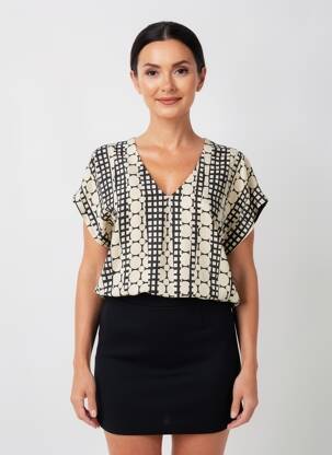 Top imprimé fantaisie manches courtes beige LA FEE MARABOUTEE femme