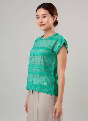T-shirt coupe droite manches courtes vert LEO & UGO femme